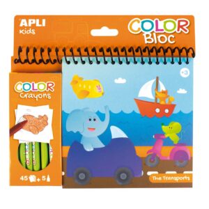 APLI Kids Album Da Disegno Con 5 Colori A Cera, Veicoli